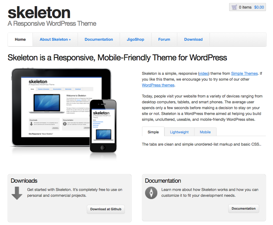 Skeleton free responsive WordPress theme