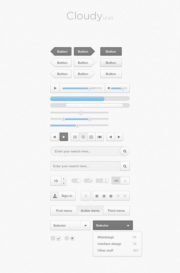 Cloudy Free Photoshop UI Kit